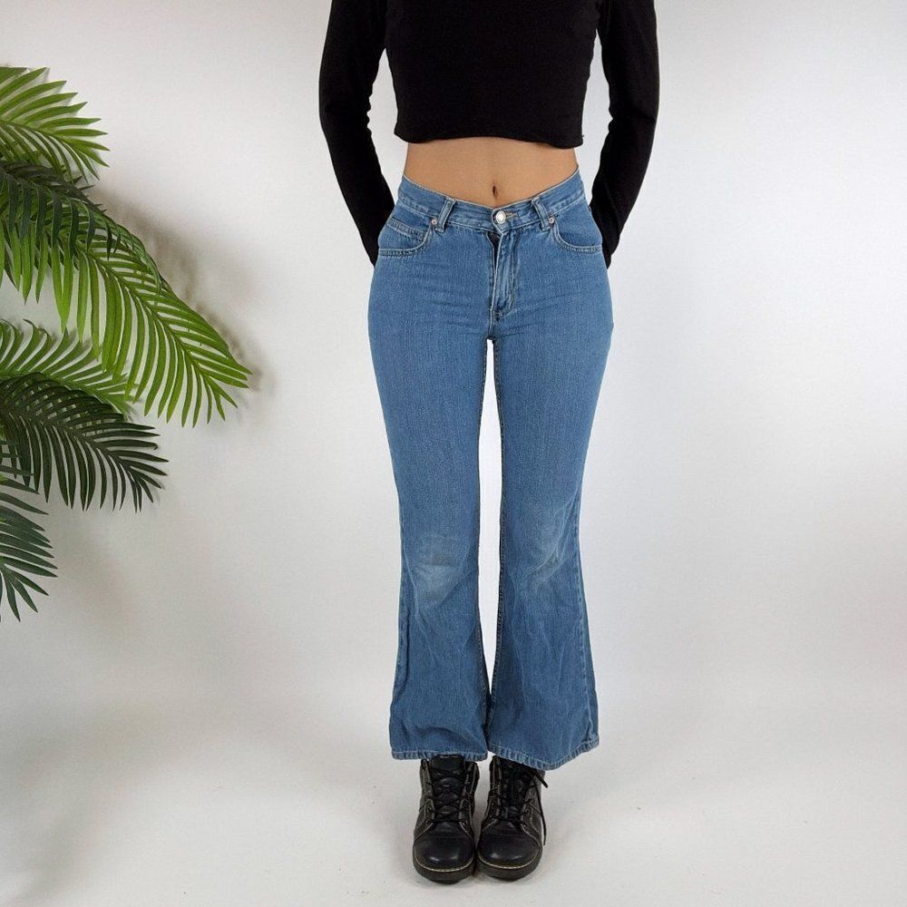Vintage Y2K Indie Grunge Low Rise Mid Wash Denim Flare Jeans / Size: 12 Youth